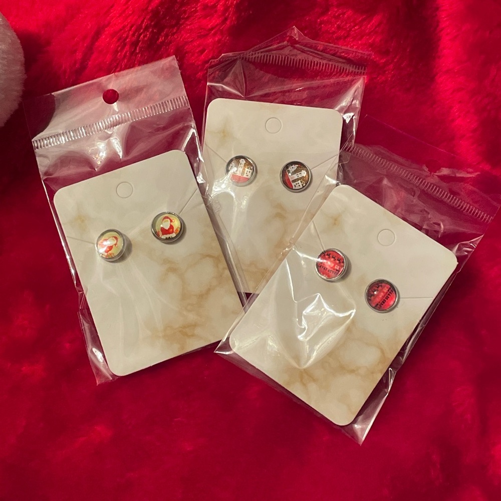 Christmas earrings for pierced ears, set of 3
